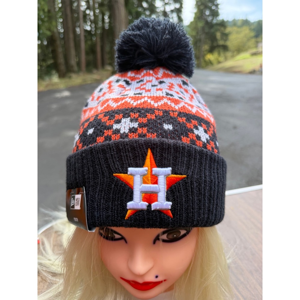 New Era Houston Astros Youth MLB Nostalgia Knit Beanie Hat Pom Pom NWT 60531039